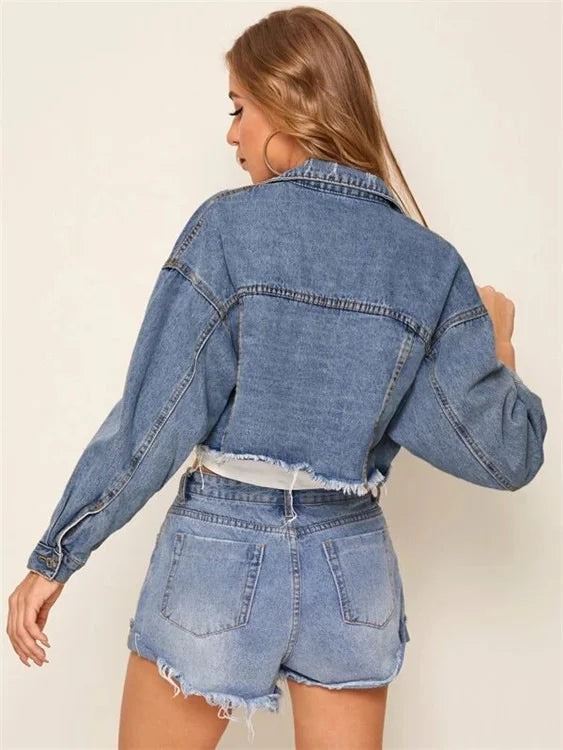 European and American cross-border denim jacket trend street personality casual style short top denim jacket for women  Amaijoin