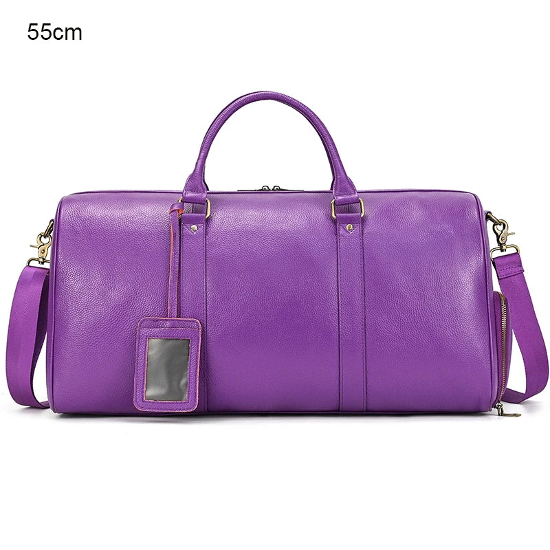 Luxury Genuine Leather Men Women Travel Bag Cow Leather Carry On Luggage Bag Travel Shoulder Bag Male Female Weekend Duffle Bag  Amaijoin