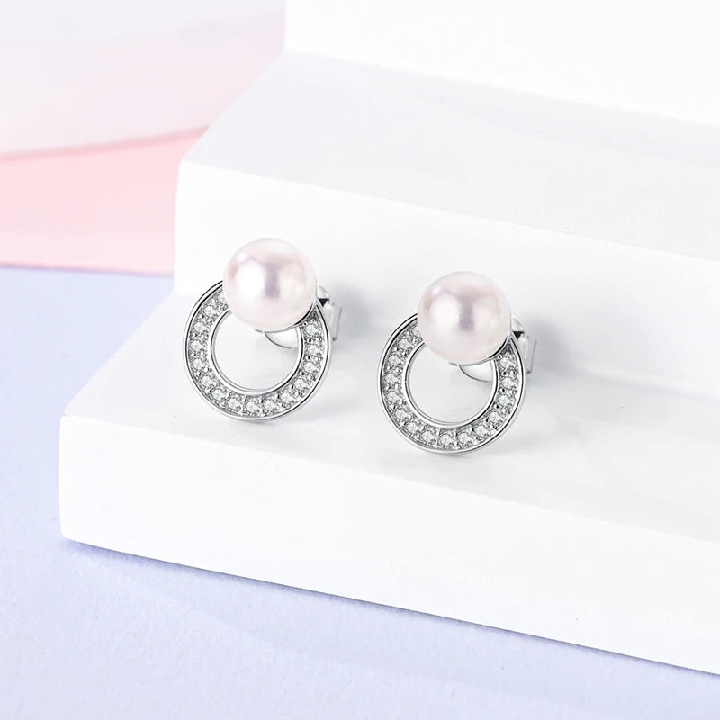 New Fashion 925 Sterling Silver Double Circle Earrings For Women Shining Zircon Piercing Ear Studs Fine Engagement Jewelry  Amaijoin