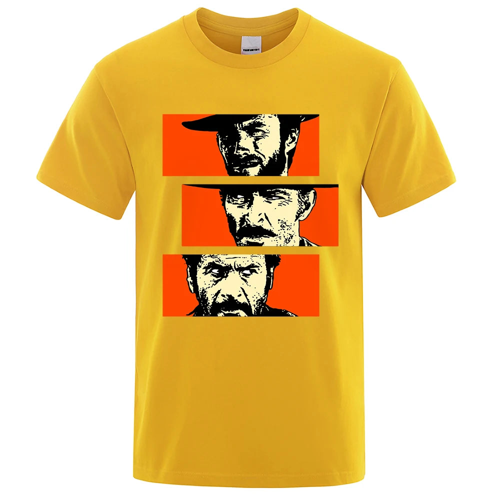 The Good the Bad and Ugly Blondie Angel Eyes Tuco Cowboy T Shirt  Men Women Il buono brutto cattivo Oversized Cotton Tee shirt  Amaijoin