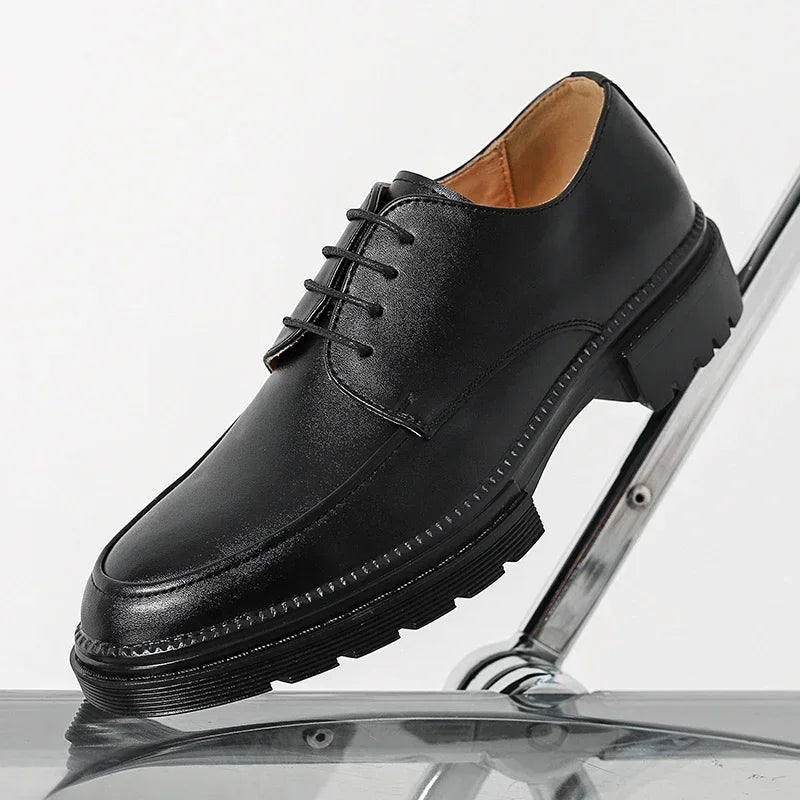 New Men's Leather Shoes Fashionable Trendy Thick Bottom Oxfords Lace-Up Black White Business Office Wedding Formal Shoe for Men  Amaijoin