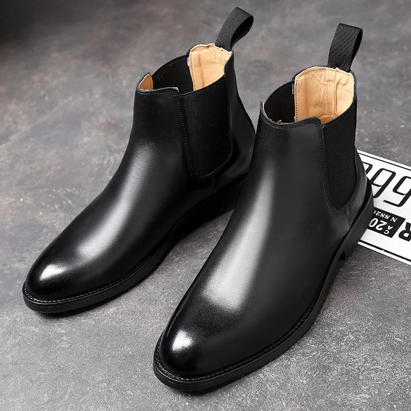 Man Classic Retro Genuine Leather Chelsea Boots Men Fashion Ankle Boot Mens Casual British Style Short Boot High-Top Shoes  Amaijoin