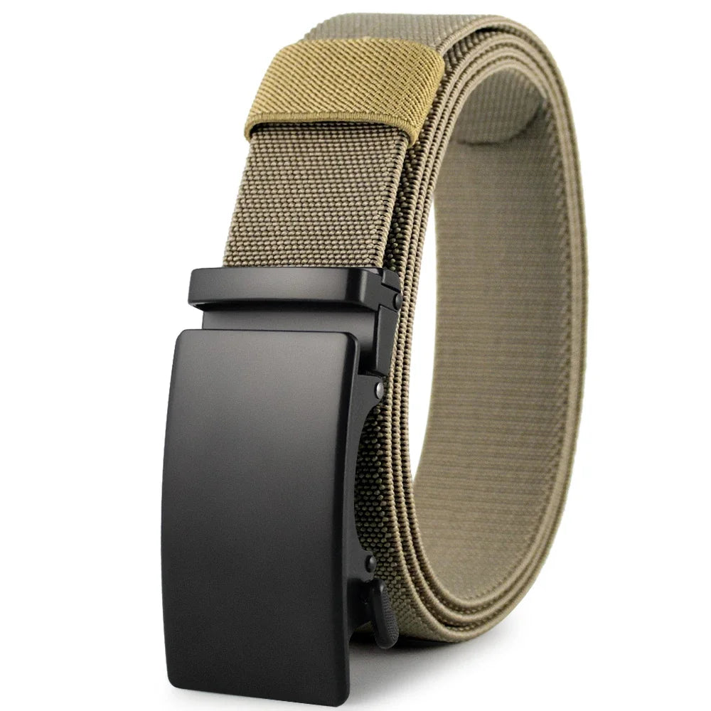 New Golf Sports Elastic Belt Tactical Belt Metal Automatic Buckle Tough Stretch Nylon Men Military Belt 115-150CM Big Size Belts  Amaijoin