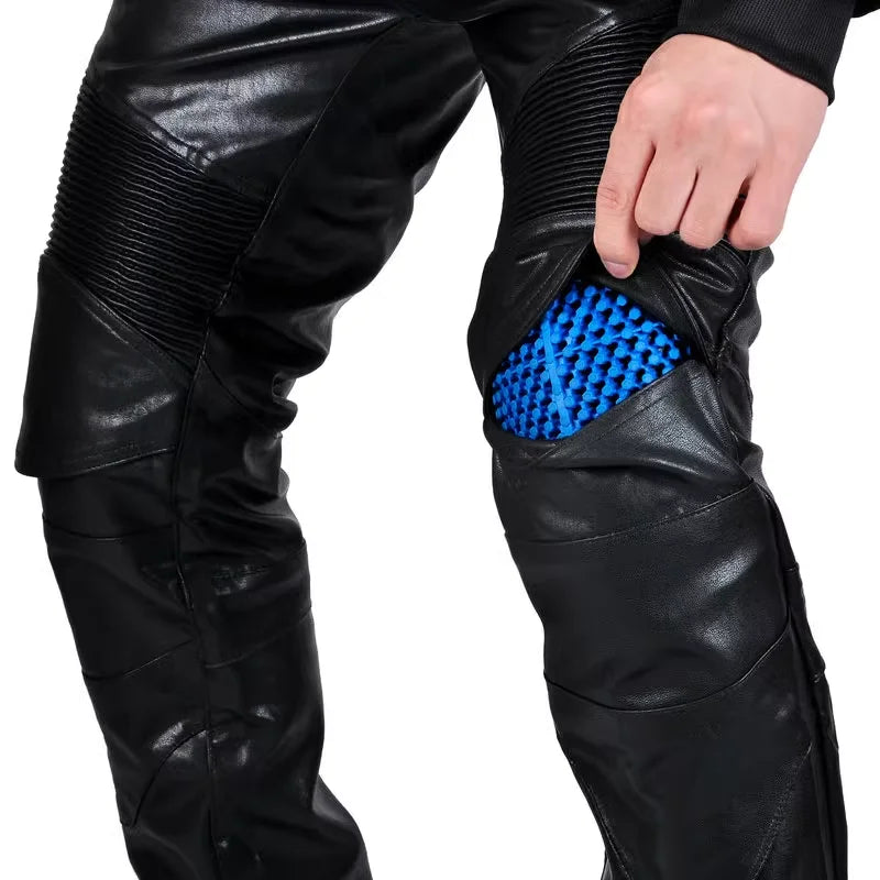 NEW Motorcycle Riding Jeans Motocross Racing Pants PU Leather Biker Trousers Waterproof Windproof Men With 4X CE Knee Hip Pad  Amaijoin