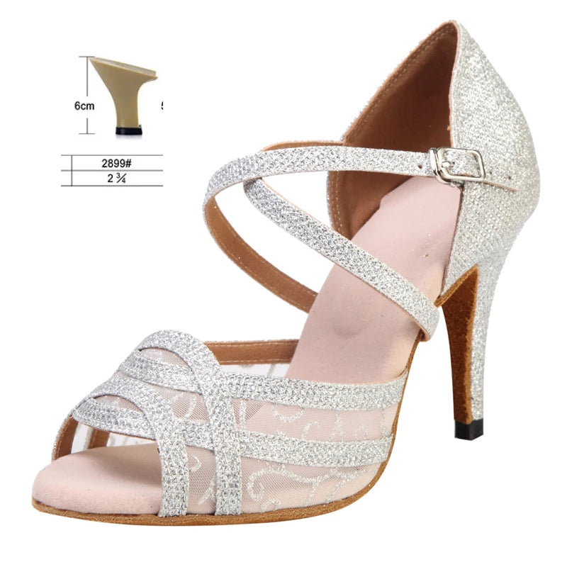 NATASHA Latin Dance Shoes 2023 Summer New High Heel White Cross Band Sexy Performance Party Dance Shoes 10cm  Amaijoin