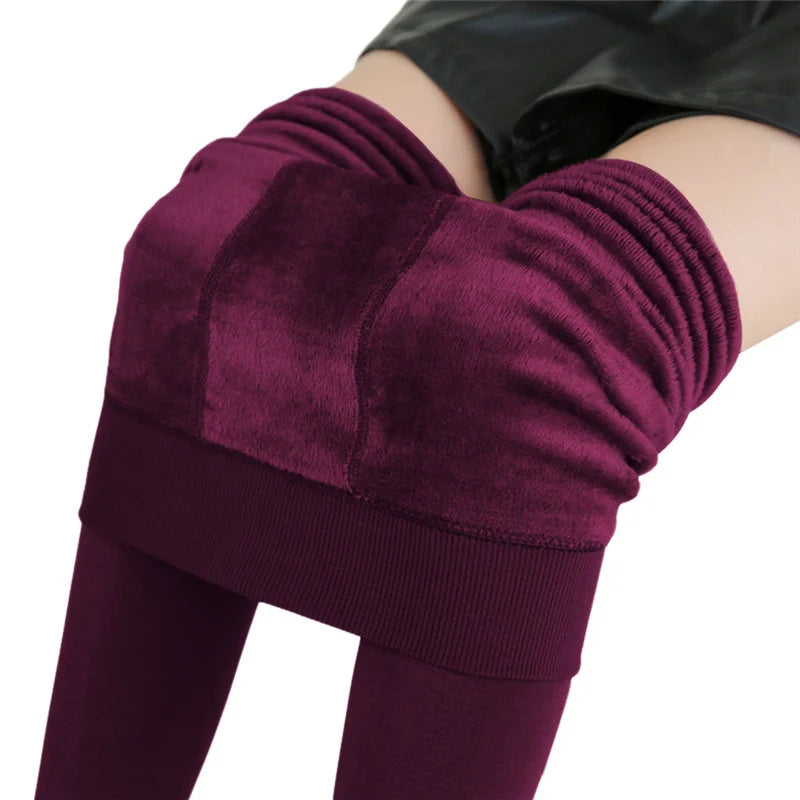 Women Winter Leggings Warm Leggins High Waist Solid Color Velvet Women Thickened Velvet Leggings Stretchy Black Leggings  Amaijoin