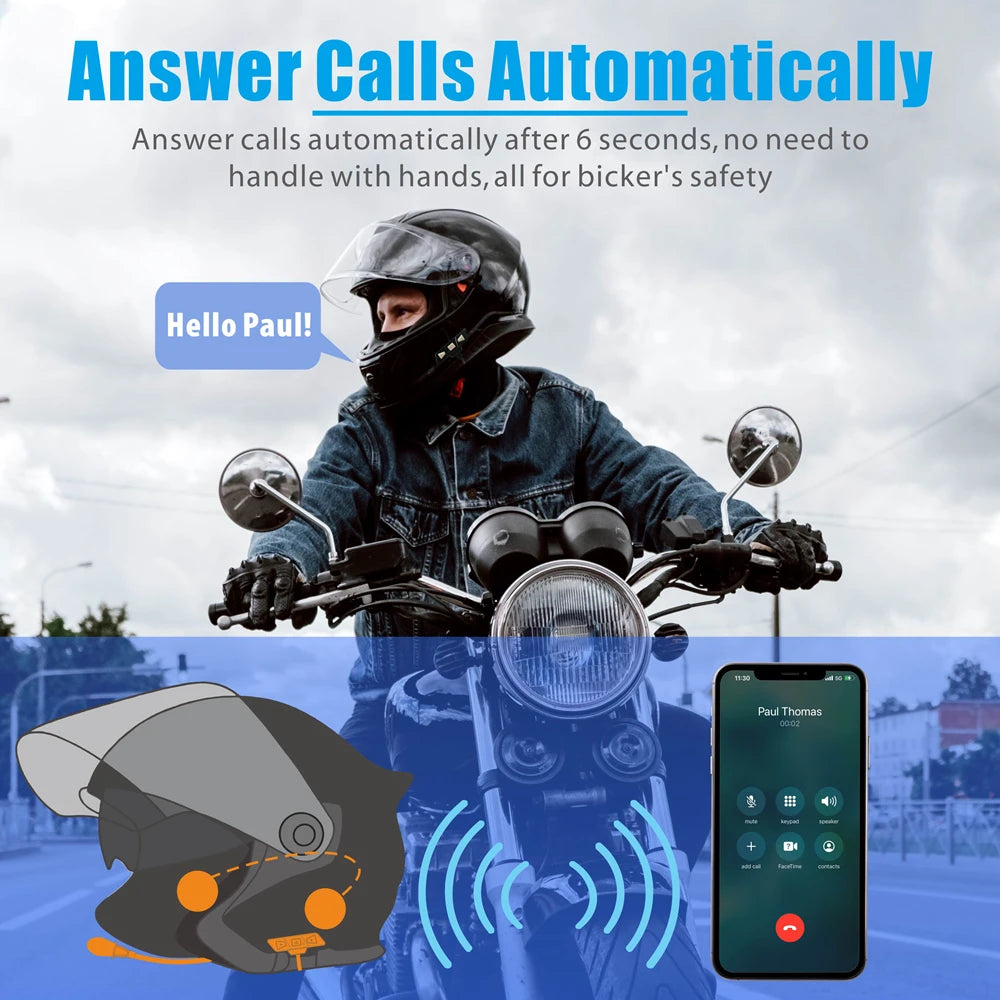 Bluetooth 5.2 Motorcycle Helmet Headset Wireless Handsfree Stereo Music Player Moto Headphone Noise Reduction Earphone With Mic  Amaijoin