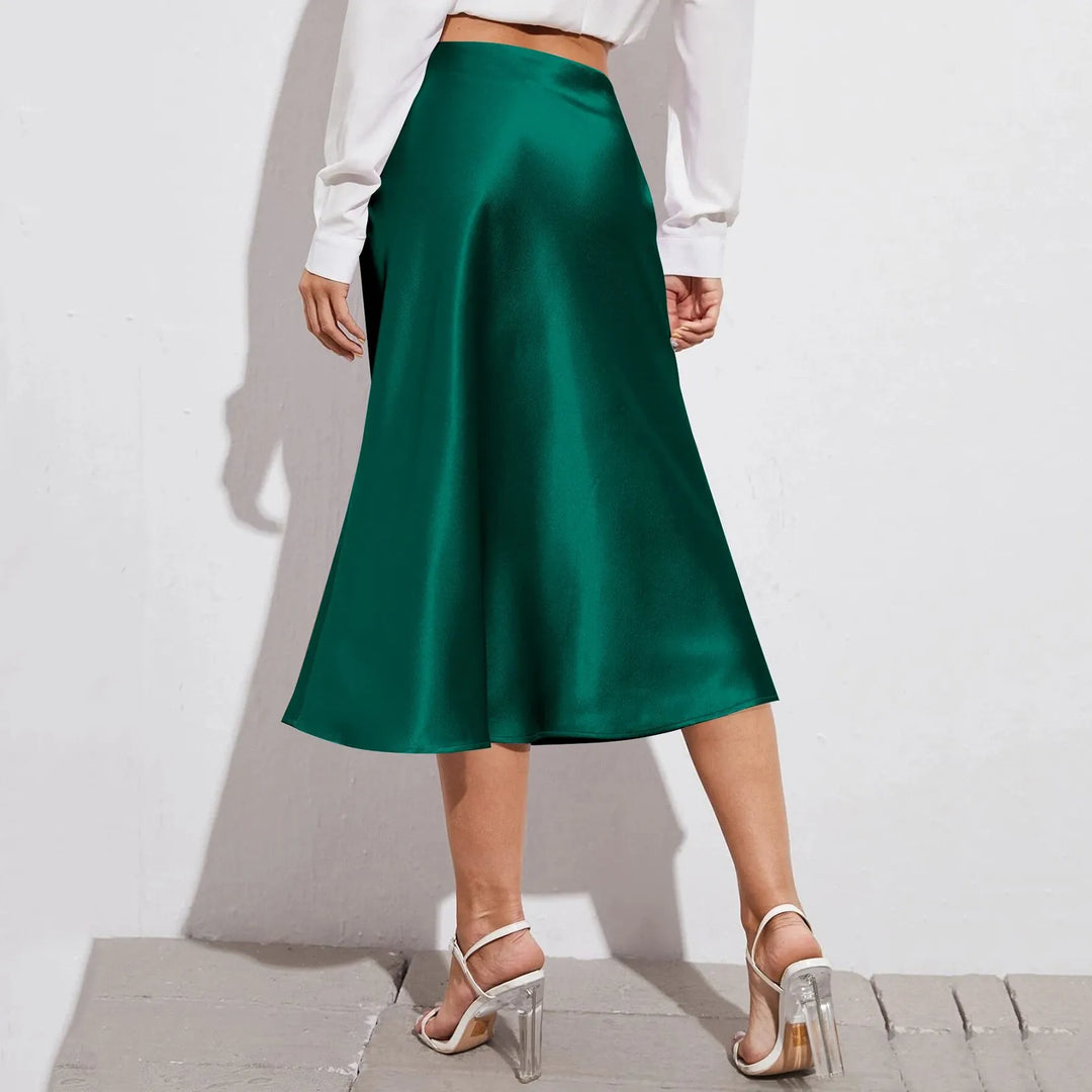 2022 Ladies Chiffon Silk Skirt Fashion Women's Midi Skirt High Waist Solid Color Satin Dress Zipper Elegant Female Summer Skirts  Amaijoin