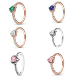 Load image into Gallery viewer, 925 Silver Elevated Red Pink White Blue Green Heart Rose Gold Ring Rings Fro Women Zircon Design Original Sparking Zircon Rings  Amaijoin
