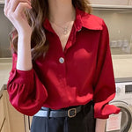 Load image into Gallery viewer, Button Up Spring White Office Outfits Clothes Formal Long Sleeve Satin Womens Shirt &amp; Blouse Wear To Work Silk Tops for Women S  Amaijoin
