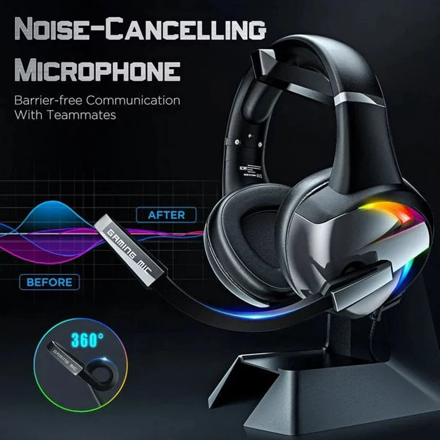 RGB Gaming Headset with Noise Canceling Microphone Surround Sound LED Headphones for PS5 PS4 Xbox One PC Laptop Mac Computer PC  Amaijoin