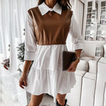 Load image into Gallery viewer, Casual Long Sleeve Mini Shirt Dress For Women White 2024 Spring PU Leather Patchwork Plaid Woman Dresses Clothing Femme Robe  Amaijoin
