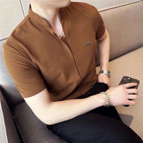 Men's Summer High Quality Casual Short-sleeved Shirts/Male Slim Fit Lapel Fashion Business and Casual Shirt Plus S-4XL  Amaijoin