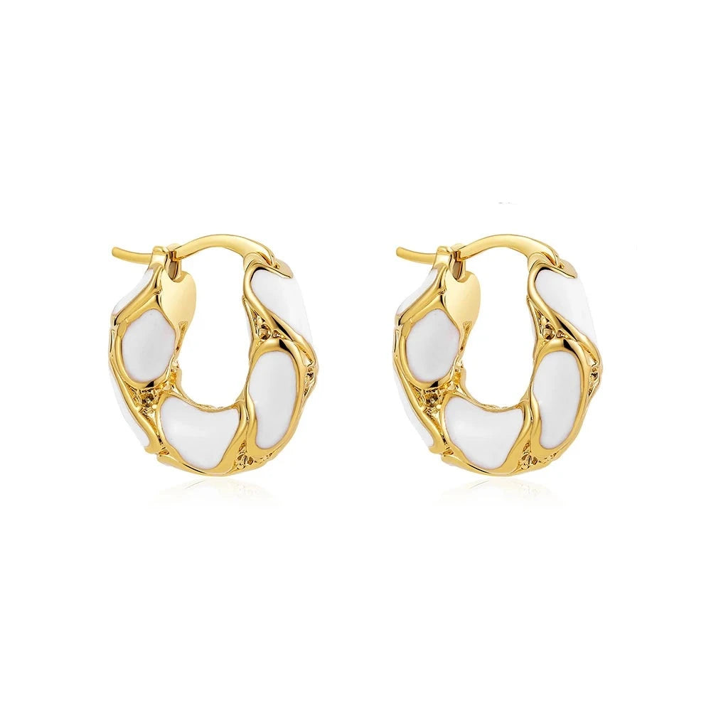 New Trendy Enamel Color Metal Texture Small Hoop Earrings for Women Gold Plated Statement Ear Buckle Creative Jewelry Gifts  Amaijoin