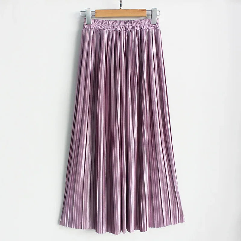 Seoulish 2024 New Stain Pleated Women's Long Skirts Spring Summer Multi Colors High Waist Harajuku Umbrella Maxi Skirts Female  Amaijoin