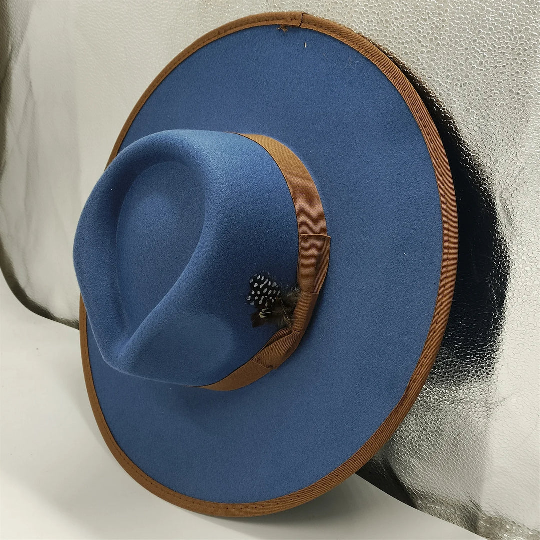 Hand-painted Fedora Hat Men's and Women's Hat Panama Spring Autumn Fashion with Wrapped Feather Wool Fedora Hat Big Brim  Amaijoin