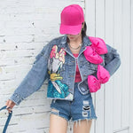 Load image into Gallery viewer, 2024 New Women Coat Cartoon Sticker Embroidered Sequin Short Denim Jacket Loose Bowknot Top  Amaijoin
