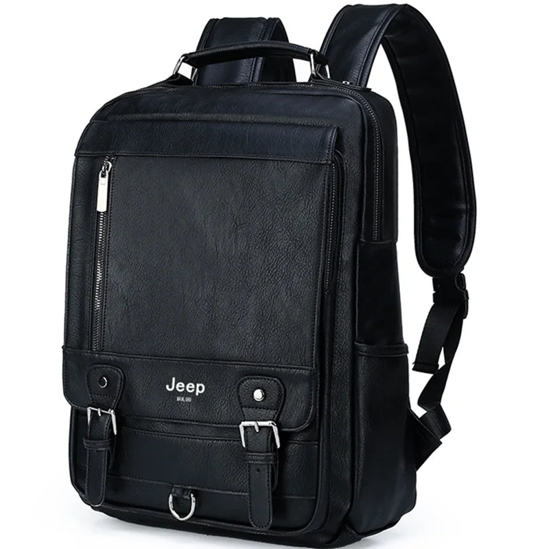 JEEP BULUO Fashion Leather Men Backpack Business Male 15.6" Laptop Bag Daypacks Large Capacity Travel College School Bag  Amaijoin