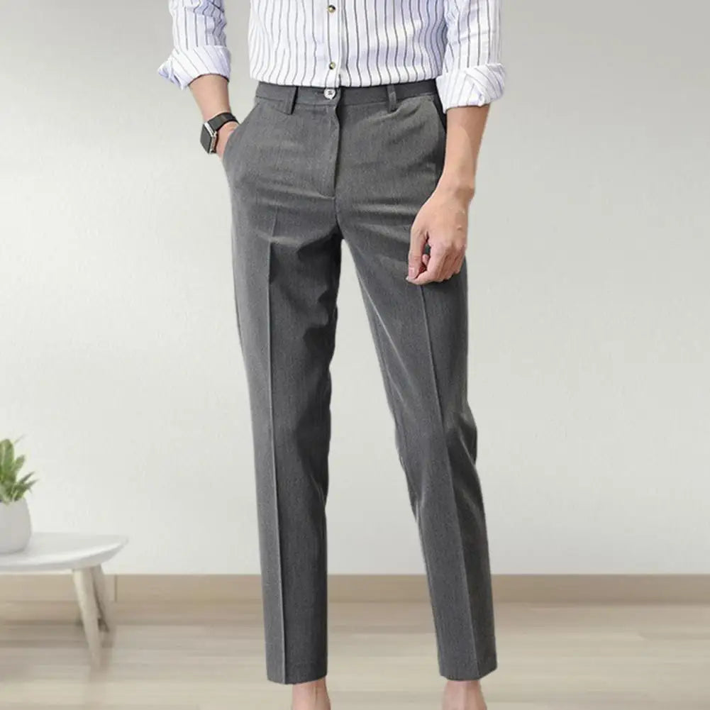 Popular Men Trousers Breathable Men Suit Pants Soft Fabric Gentle Mid Waist Ankle Length Business Pants  Amaijoin