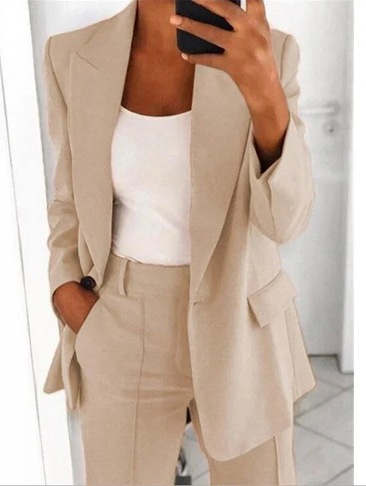 Fashionable Lapel Slim Cardigan Temperament Blazer for Women elegant suit jacket solid color spring autumn coat  Amaijoin