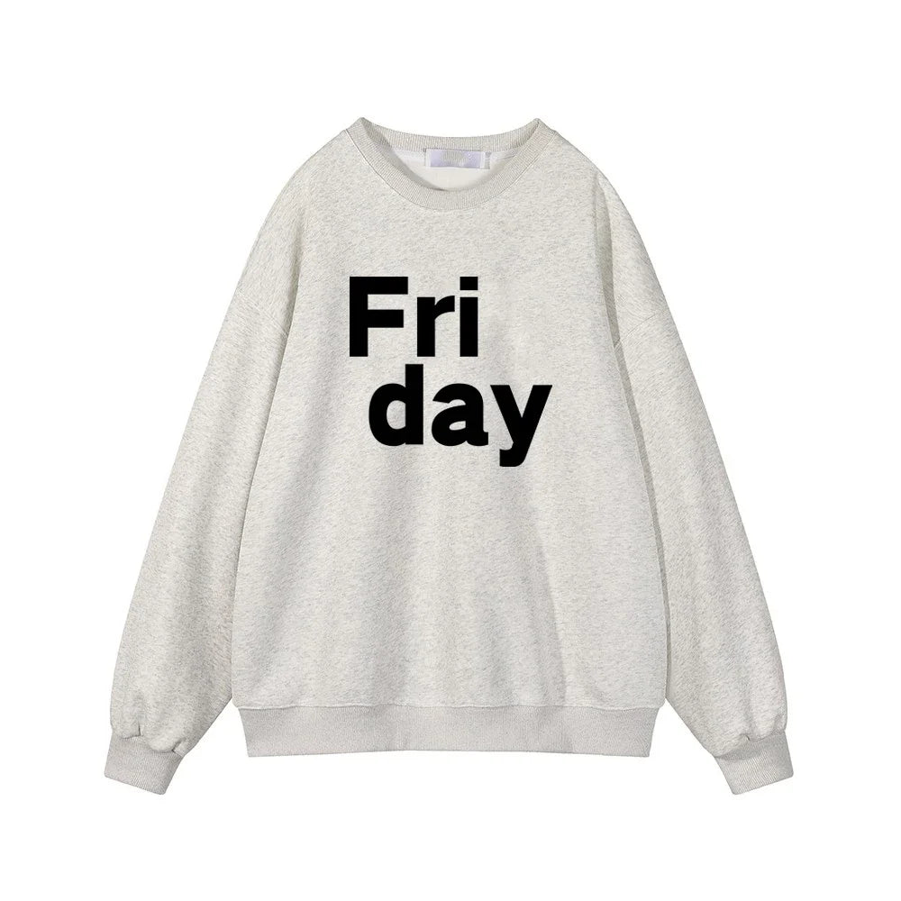 Women Soft O Neck Ladies Vintage Pullovers Casual Tops Hirsionsan 2024 New Spring Autumn Casual “Friday” Letter Print Sweatshirt  Amaijoin