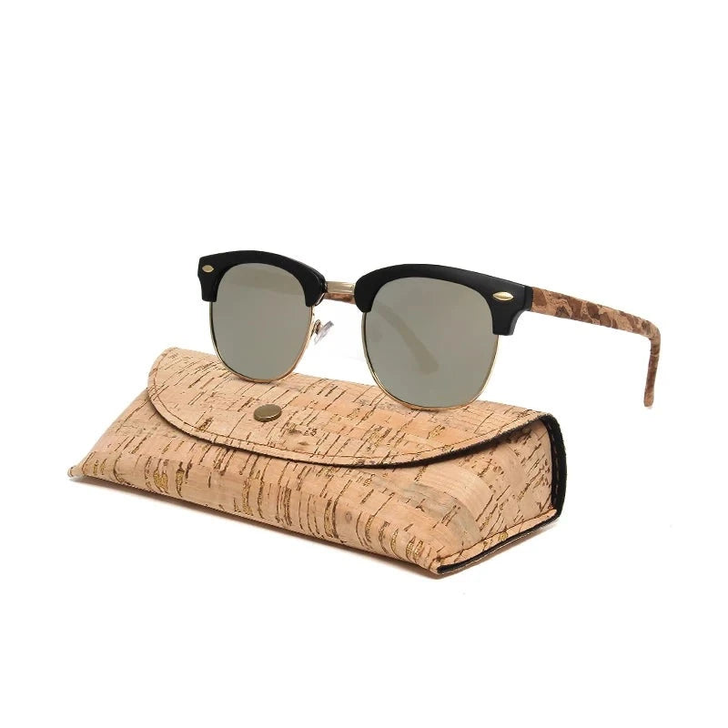 Kenbo Half Frame Polarized Wood Sunglasses With Case Man Woman Luxury Brand Designer Sun Glasses Male Retro Rivet Mirror Eyewear  Amaijoin