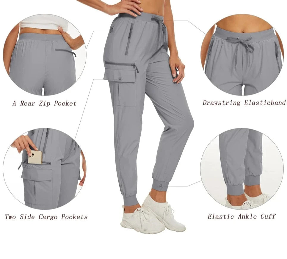 TACVASEN Summer Quick Dry Pants Women's Jogger Sweatpants Lightweight Breathable 6 Pockets Elastic Waist Casual Long Trousers  Amaijoin