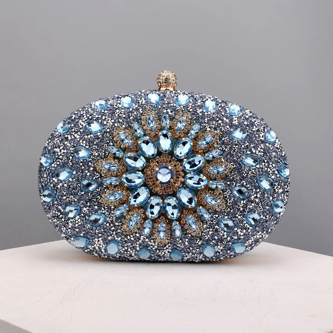 Flower Rhinestones Evening Bags Metal Prom Clutch Diamonds Clutch With Chain Shoulder Handbags Wedding Female Purse  Amaijoin