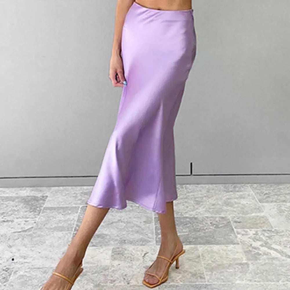 Jocoo Jolee Women Elegant Satin Bodycon Skirts Casual High Waist Silk Long Skirts Summer Office Lady Midi Skirt 2023 High Street  Amaijoin