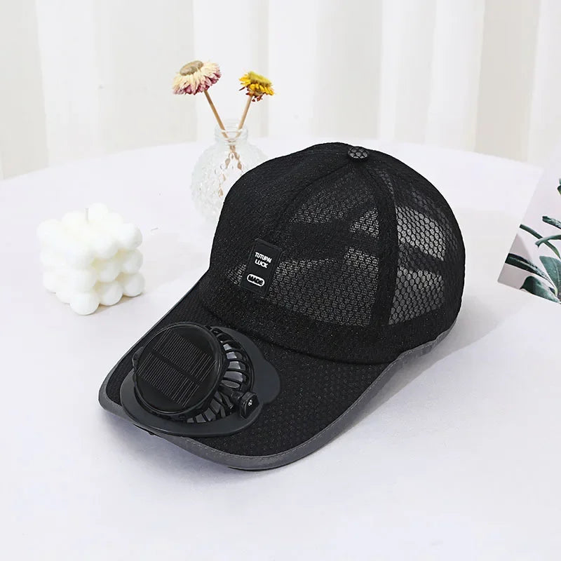 Summer solar charging with fan hat for men and women breathable mesh sun protection outdoor sunshade duck tongue hat  Amaijoin