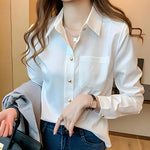 Load image into Gallery viewer, PLAZSON Elegant Women&#39;s Solid White Blouse Tops Fashion Long Sleeve Blouses Chic V Neck Pulovers Autumn Shirts &amp; Blouses  Amaijoin
