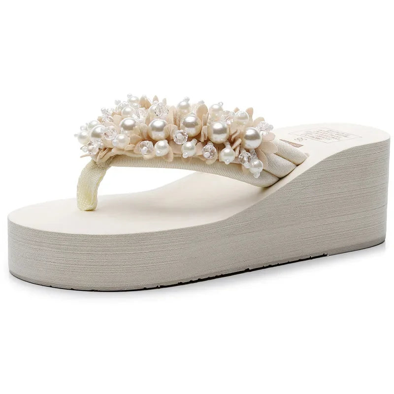 Maogu Platform Wedges Slippers White Crystal Shoe 2024 New Women's Flip Flops Beach Shoes Women Summer Platform Wedge Sandals 42  Amaijoin