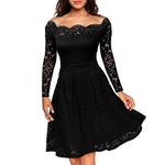 Load image into Gallery viewer, Women&#39;s Dresses Summer Dresses Hollow Out Long-Sleeve Waist A-Line Big Swing Lace with Lining Dress Flowy Dresses  Amaijoin
