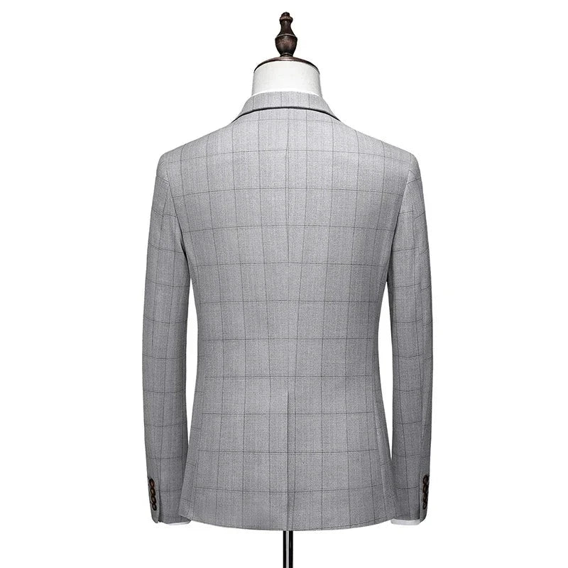 ( Jacket + Vest + Pants ) 2024 New Fashion Boutique Plaid Mens Casual Business Suit Groom Wedding Dress Formal Slim Plaid Suit  Amaijoin