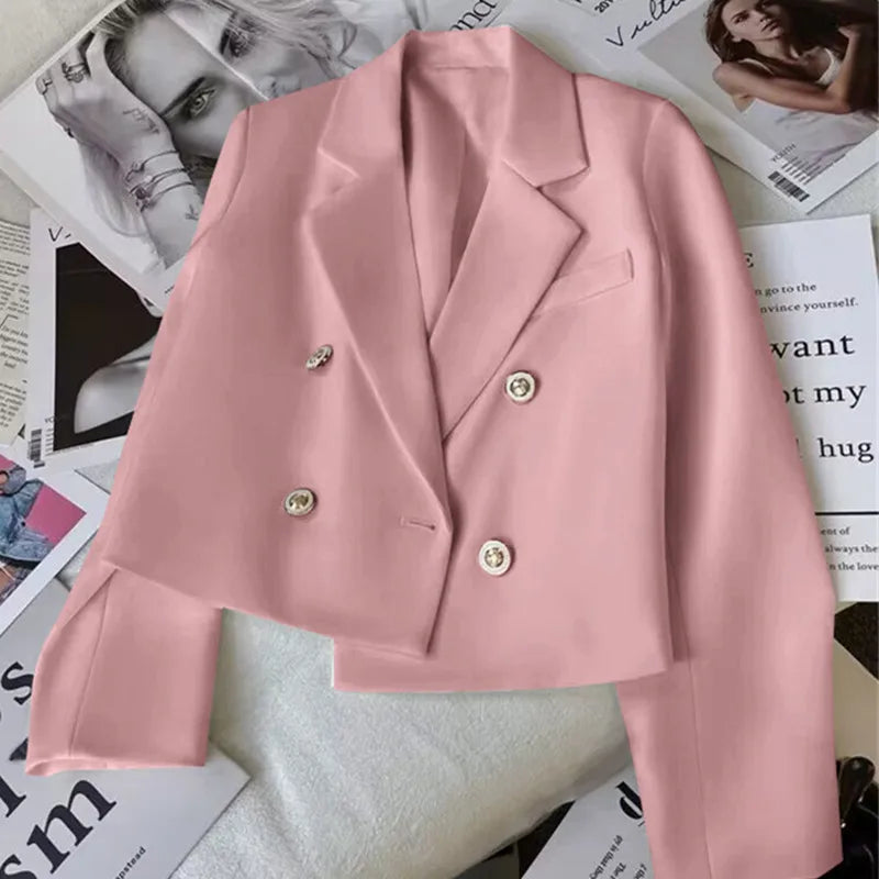 Fashion Short Women Blazers Elegant Female Suits Jacket Tops Casual   Solid Long Sleeve Office Lady Blazer Coat Spring Autumn  Amaijoin