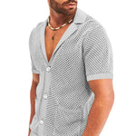 Load image into Gallery viewer, Sexy See Through Hollow Out Mesh Knit Two Piece Suits Men Summer Fashion Short Sleeve Shirts And Shorts Sets Mens Outfits Beach  Amaijoin
