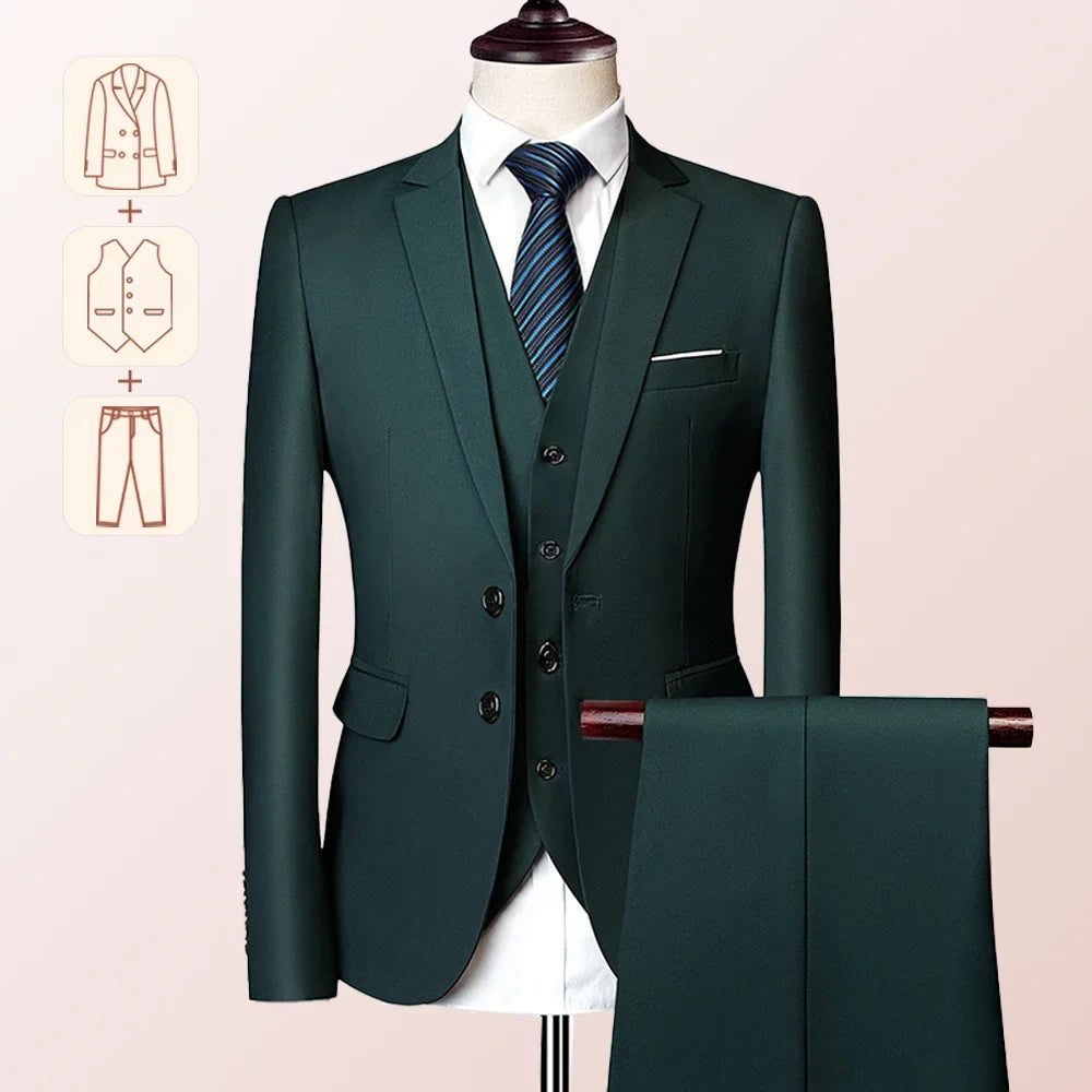 Men's Business Casual Suit for Weddings, Genuine Blazer, Vest and Pants, Big & Tall,Slim Fit Waistcoat, Dress Trousers, US Size  Amaijoin