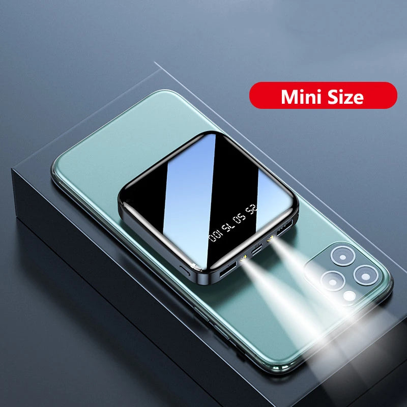 20000mAh Mini Power Bank Portable Charger Full Mirror Screen LED Light Digital Display Poverbank External Battery Pack Powerbank  Amaijoin