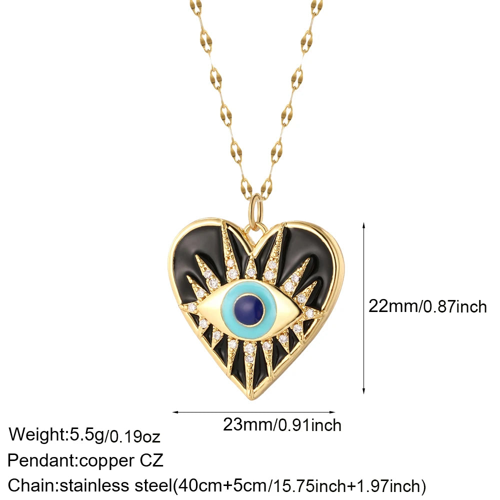 Boho Heart Evil Blue Eye Necklace for Women Collares Cute Sun Butterfly Gold Color Pendant Long Stainless Steel Chains Choker  Amaijoin