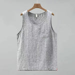 Load image into Gallery viewer, 100% Linen Yarn Dyed High Quality Vest Summer Fashion Men&#39;s Solid Color Simple Pocket Casual Waistcoat Teens Gym Sleeveless Tank  Amaijoin
