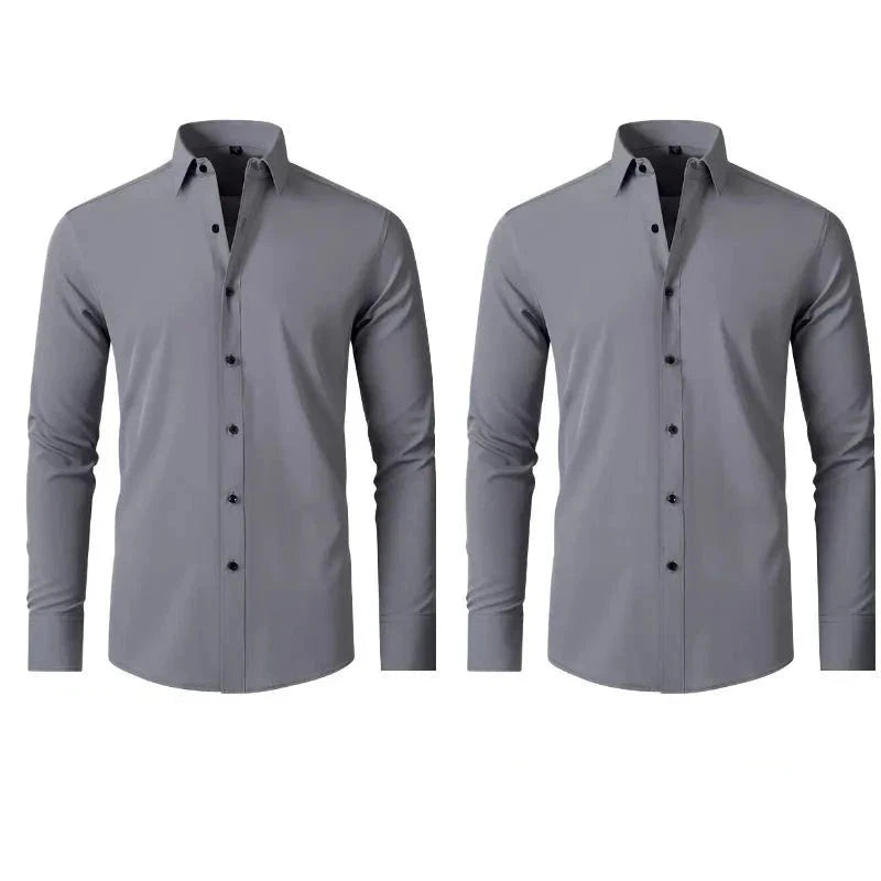 6xl New Spring and summer  elastic force non-iron men's long-sleeved business casual shirt solid color mercerized vertical shirt  Amaijoin