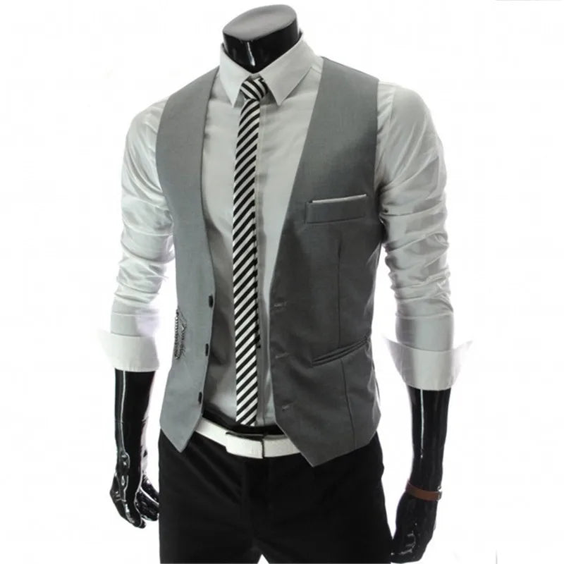 Formal Groom Wedding Suit Vests Male Coat Sleevels Slim Business Suit Waistcoat Solid color  Vests Jacket Men fashion Tops  Amaijoin