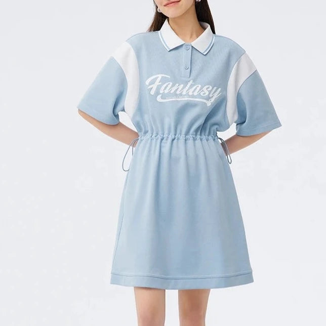 Semir Dress Women's Letter Contrast Loose Short Dress 2023 Summer New Retro Waist Polo Dress  Amaijoin