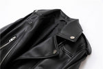 Load image into Gallery viewer, ZVRI Spring and Autumn 2023 New faux leather PU jacket with belt women&#39;s lapel motorcycle jacket black zip biker jacket  Amaijoin
