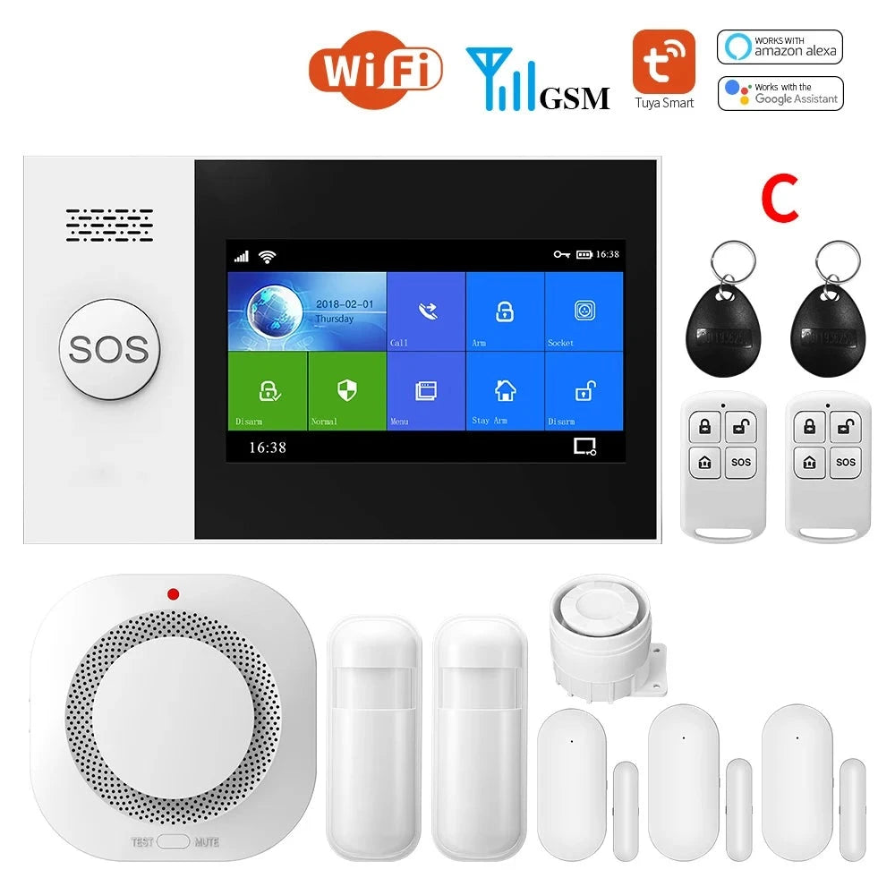 PGST PG-107 Tuya Wireless Home WIFI GSM Home Security With Motion Detector Sensor Burglar Alarm System APP Control Support Alexa  Amaijoin