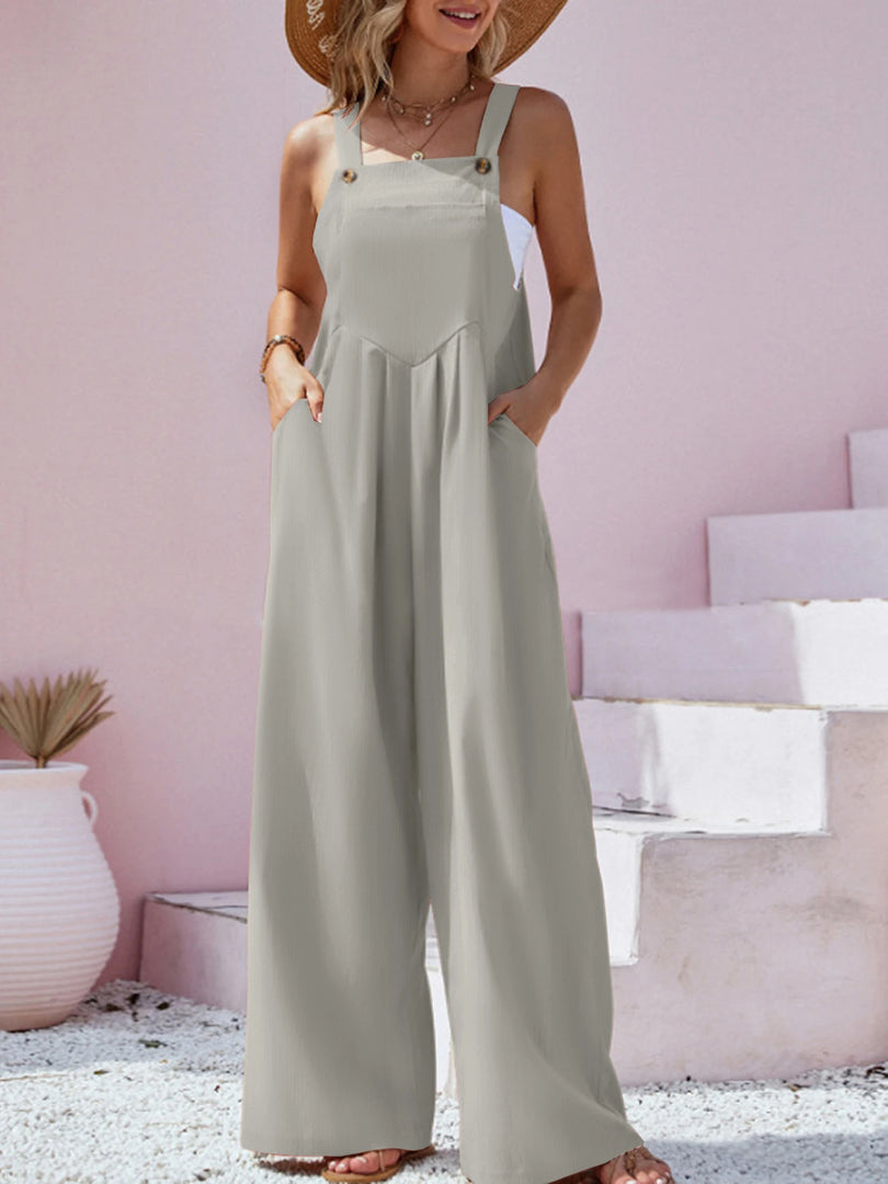 2023 Spring/Summer New Ethnic Style Fashion Solid Color Wide Leg Jumpsuit Quick Sale Tongfa European and American Women's Cross  Amaijoin