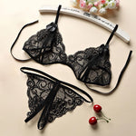 Load image into Gallery viewer, Sexy Erotic Lingerie Women Bra And Panty Garters 3pcs See-Through Wire Free Solid Underwear Half Cup Push Up Breves Sets  Amaijoin
