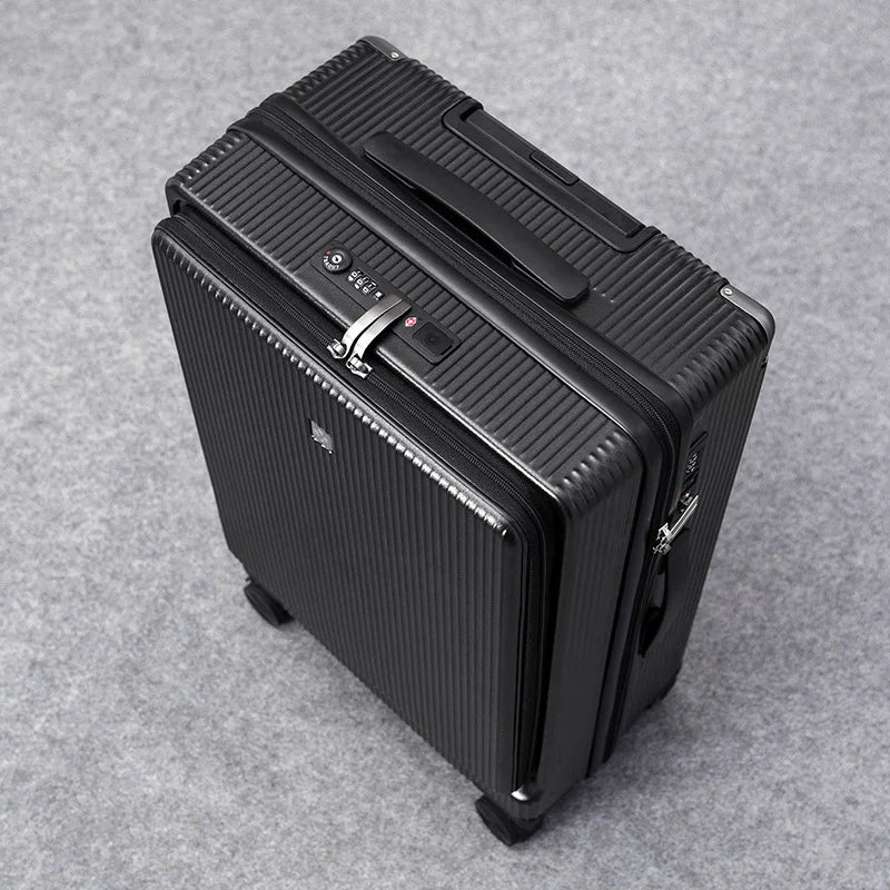 KLQDZMS Luggage Aluminum Frame 20 Inch Boarding Case Front Opening Trolley Case USB Charging Travel Bag 24"26 Cabin Travel Case  Amaijoin