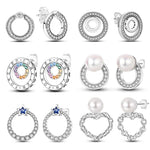 Load image into Gallery viewer, New Fashion 925 Sterling Silver Double Circle Earrings For Women Shining Zircon Piercing Ear Studs Fine Engagement Jewelry  Amaijoin
