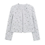 Load image into Gallery viewer, TRAF 2024 Woman&#39;s Fashion Spring Chic Sequins Short Coats Female Long Sleeves Fake Pocket Silver Sequins Decoration Women Jacket  Amaijoin
